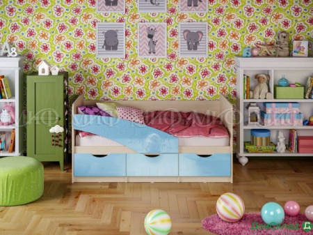 Детская кровать &quot;Бабочки&quot; 1800 Голубой