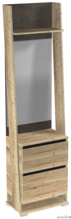 Стреза ПС-3 Шкаф открытый с зеркалом (600*375*2200) Дуб Галифакс натуральный, Бетон Чикаго темно-серый